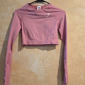 Gymshark Vital Seamless Long Sleeve Cropped Workout Top Rose Thumbhole Size M